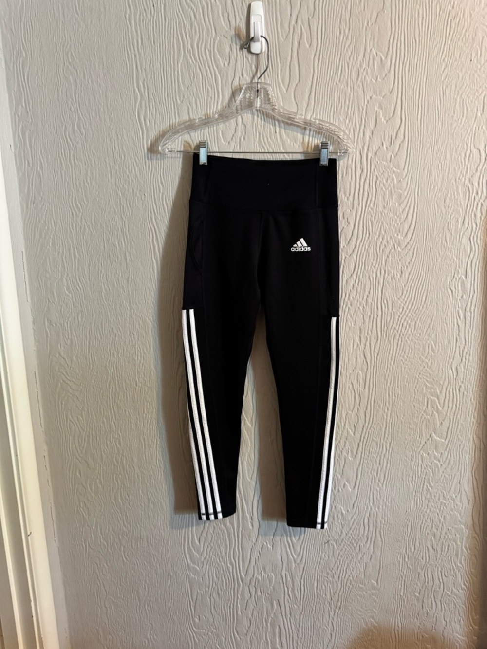 adidas Black Capri Leggings with White Three-Stripes